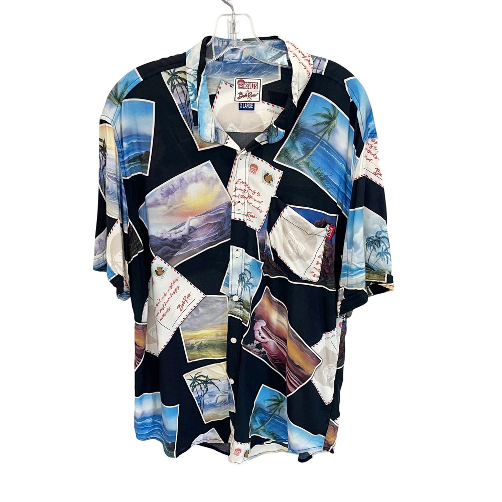 RSVLTS x Bob Ross Postcard Landscape Button Down Shirt Mens XL Short Sleeve